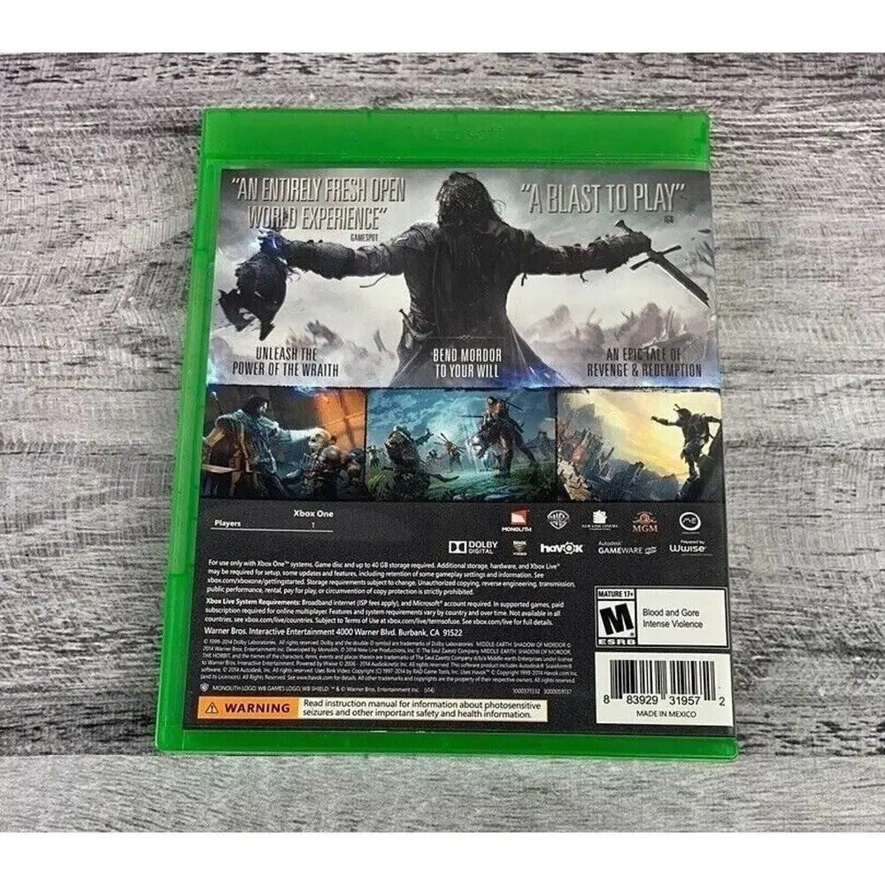 Middle-Earth: Shadow Of Mordor Xbox One Video Game Complete
